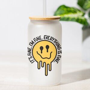 It’s Fine I’m Fine Everything Is Fine, Melting Emoji Tumbler, Anxiety Glass Mug